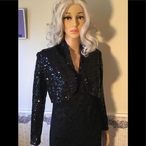 Black sequins cropped bolero band bling jacket SzS